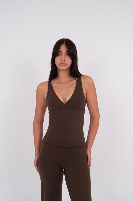 V-Neck Vest - Coffee Bean